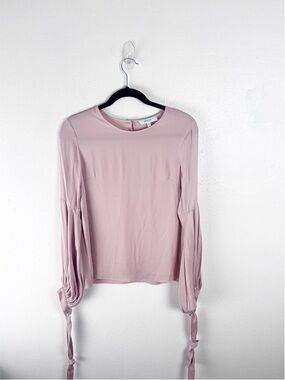 MILLY Pink Sheer Long Tie Cuff Ballon Sleeves Silk Blend Blouse 4 Career Office